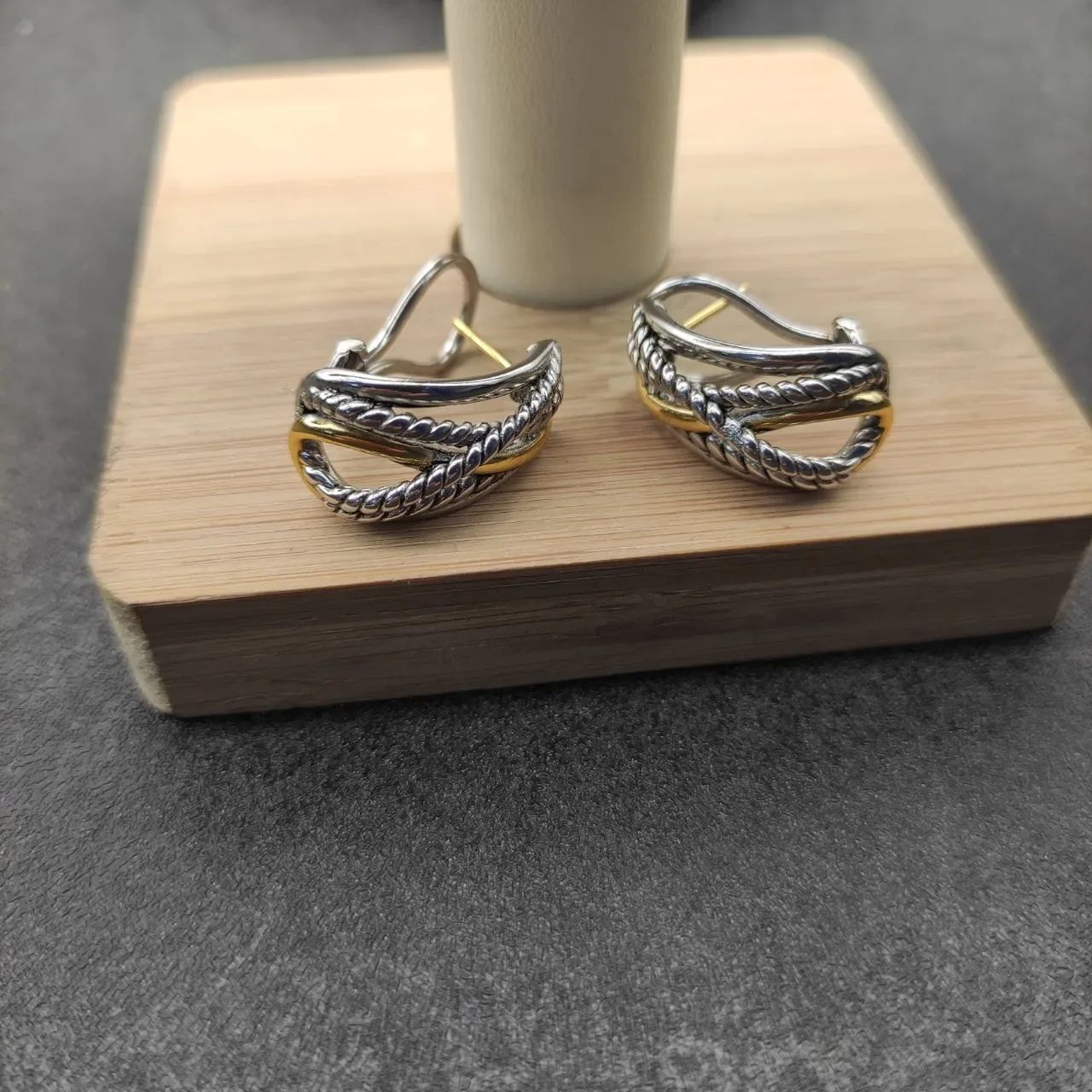 Two-Tone Twisted Rope Hinged Hoop Earrings 8