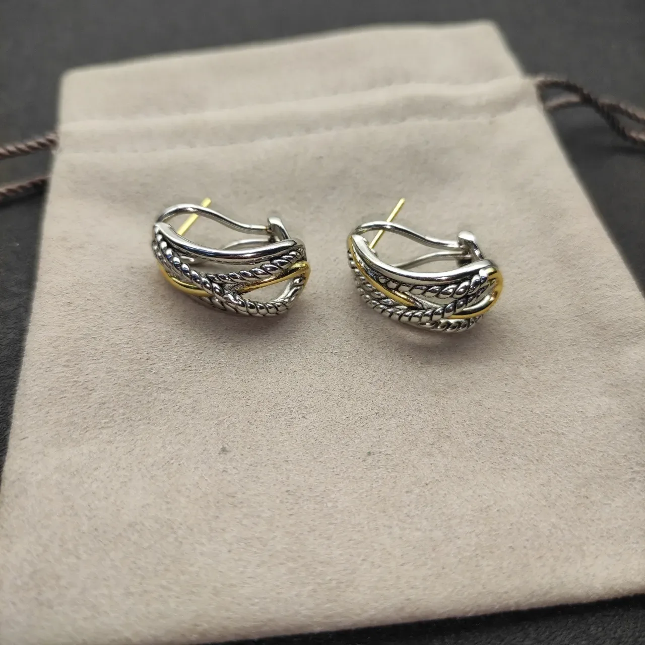 Two-Tone Twisted Rope Hinged Hoop Earrings 9