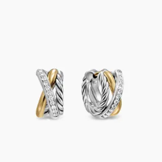 Two-Tone Twisted Rope Pavé Hoop Earrings
