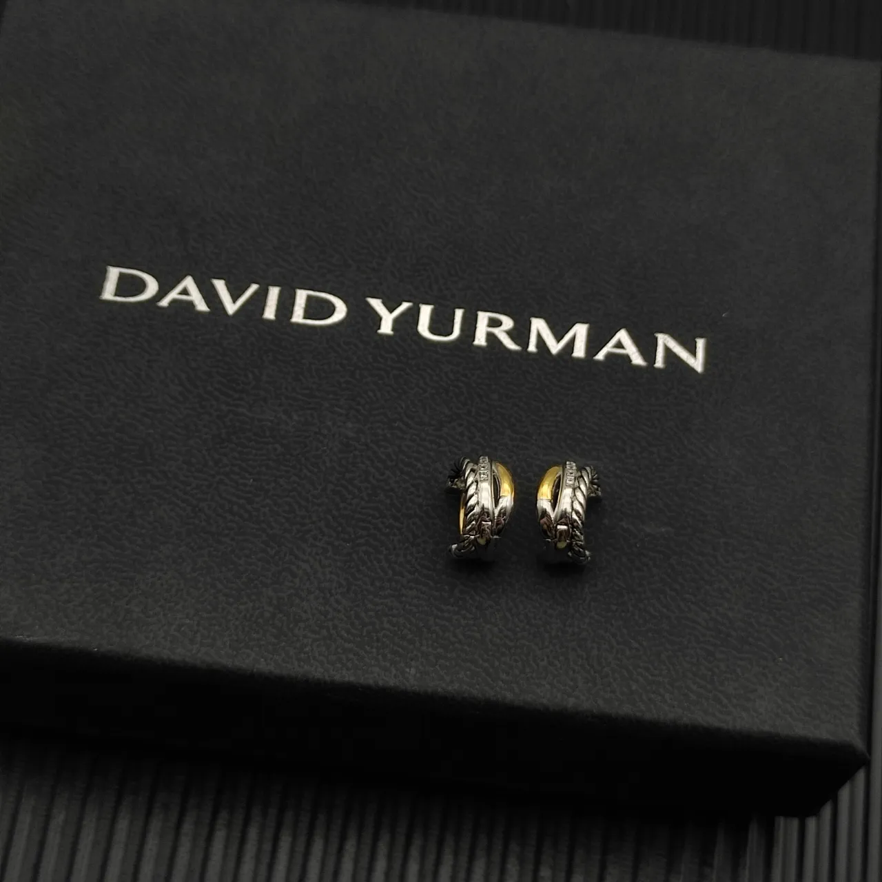 Two-Tone Twisted Rope Pavé Hoop Earrings 4