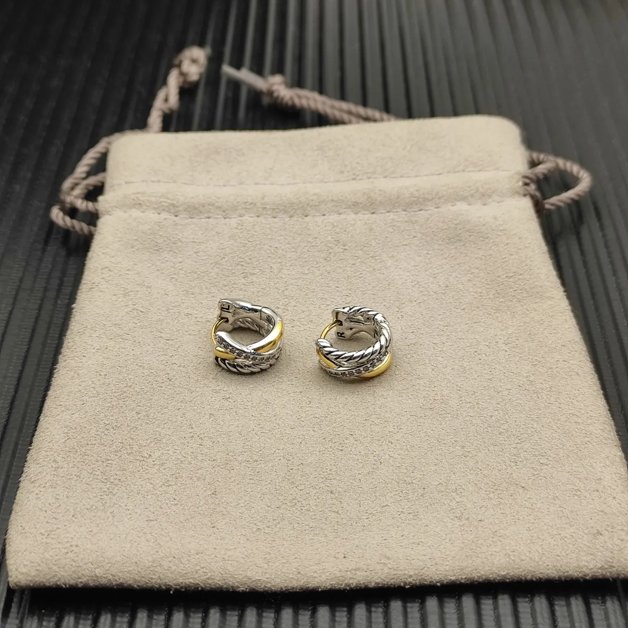 Two-Tone Twisted Rope Pavé Hoop Earrings 8