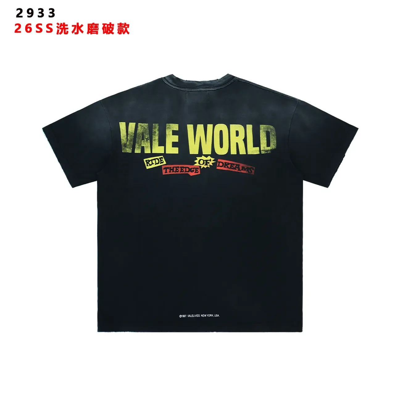 Vale Lives Valley Dreams Graphic Print Distressed Black T-Shirt 2