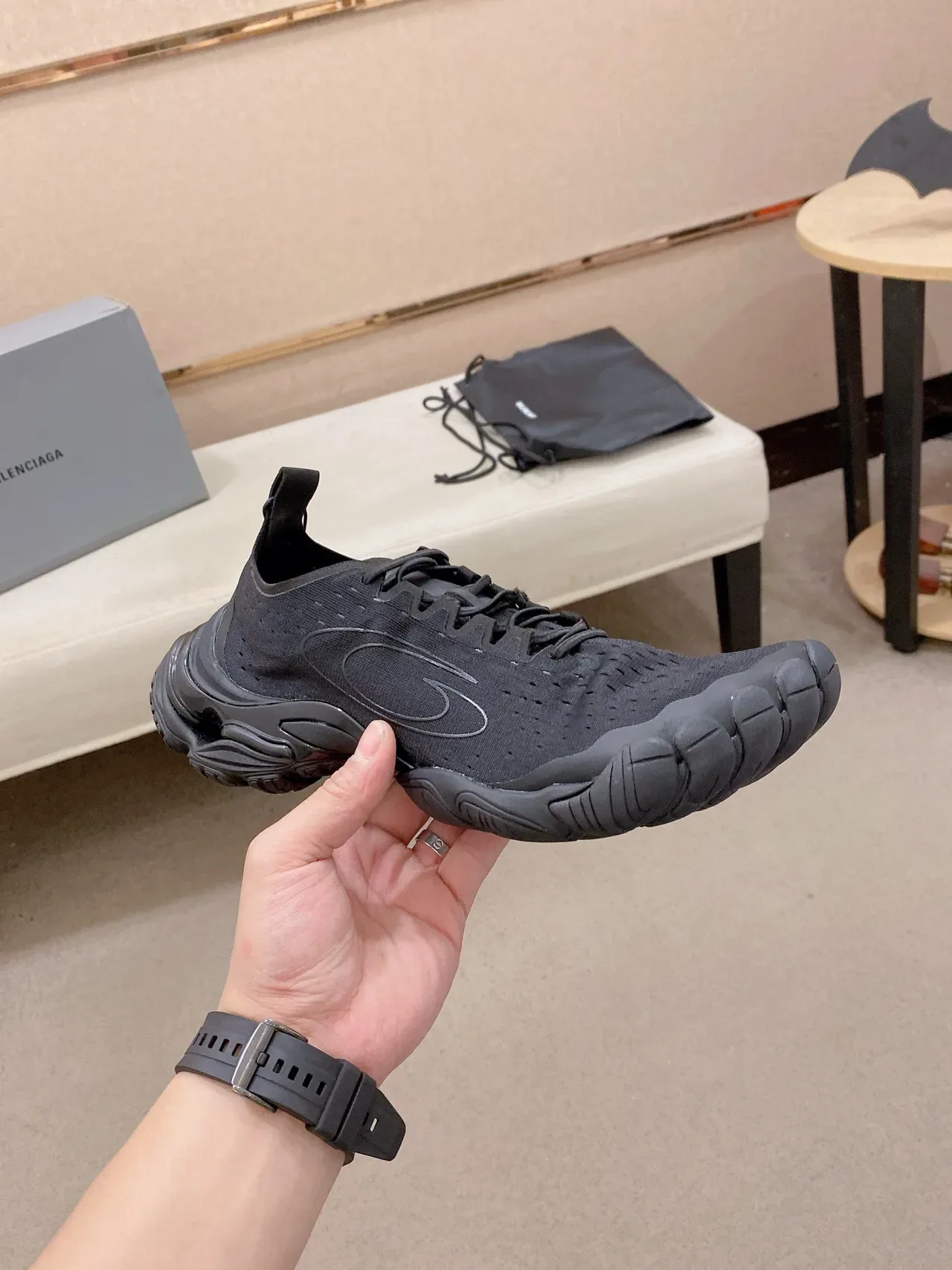 Vibram Black Knit Upper Five-Finger Sole Lifestyle Sneakers 4