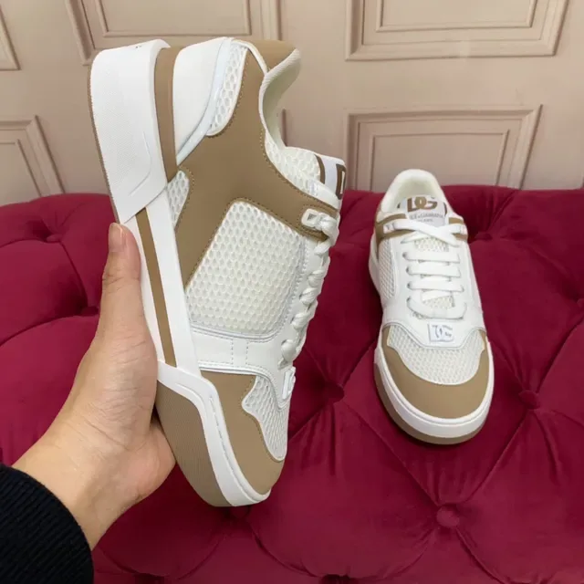 White and Beige Mesh-Paneled Lifestyle Sneaker 5