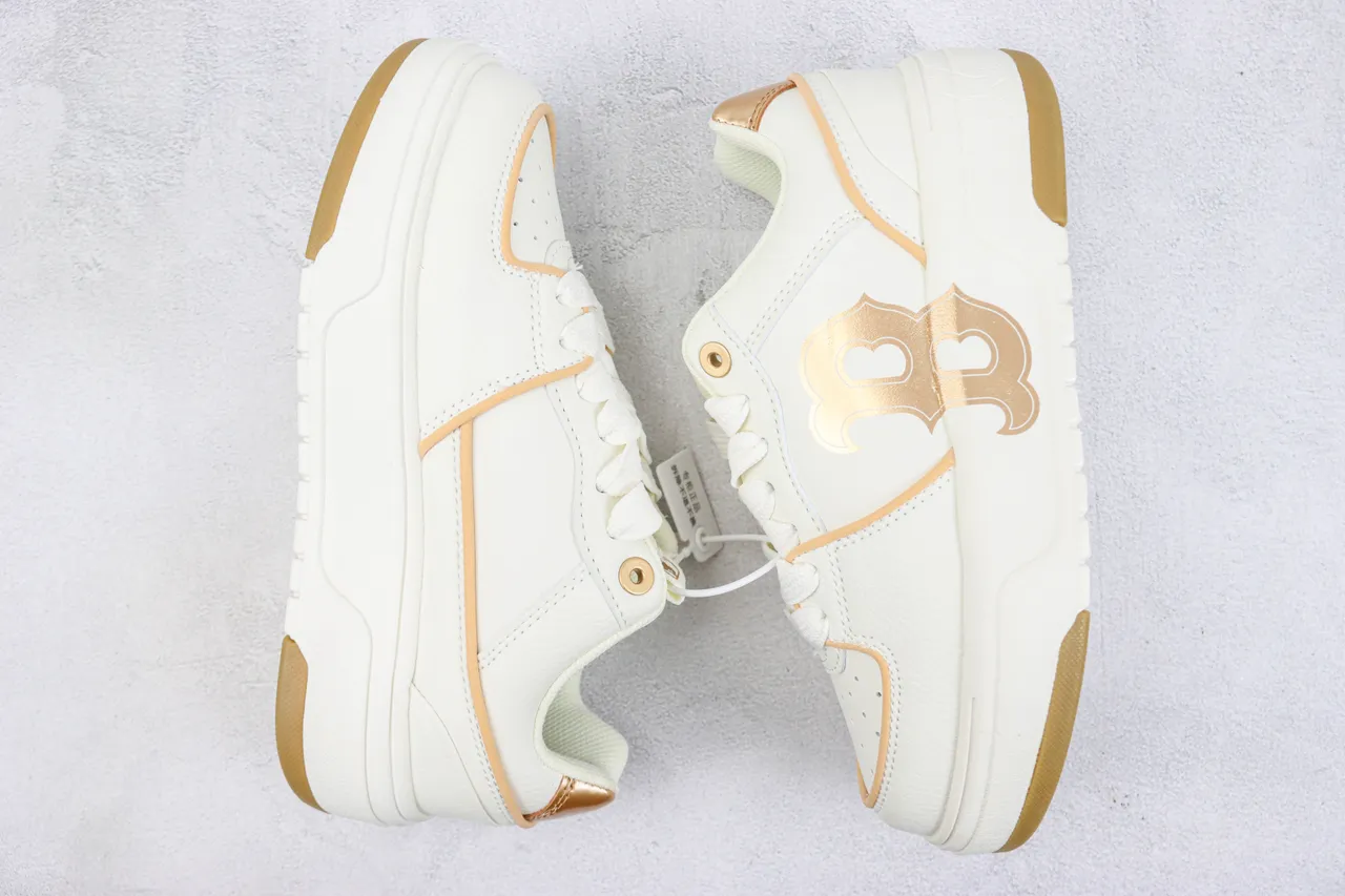 White and Gold Monogram Platform Chunky Sneakers 2
