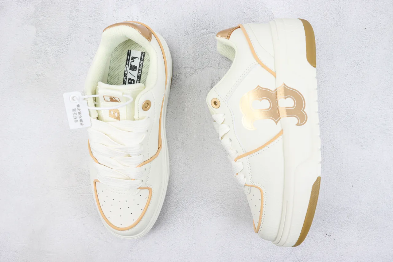 White and Gold Monogram Platform Chunky Sneakers 3