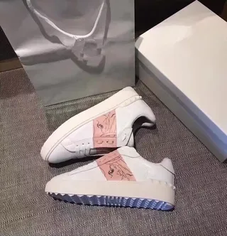 White and Pink Illustrated Strap Lifestyle Sneakers 3