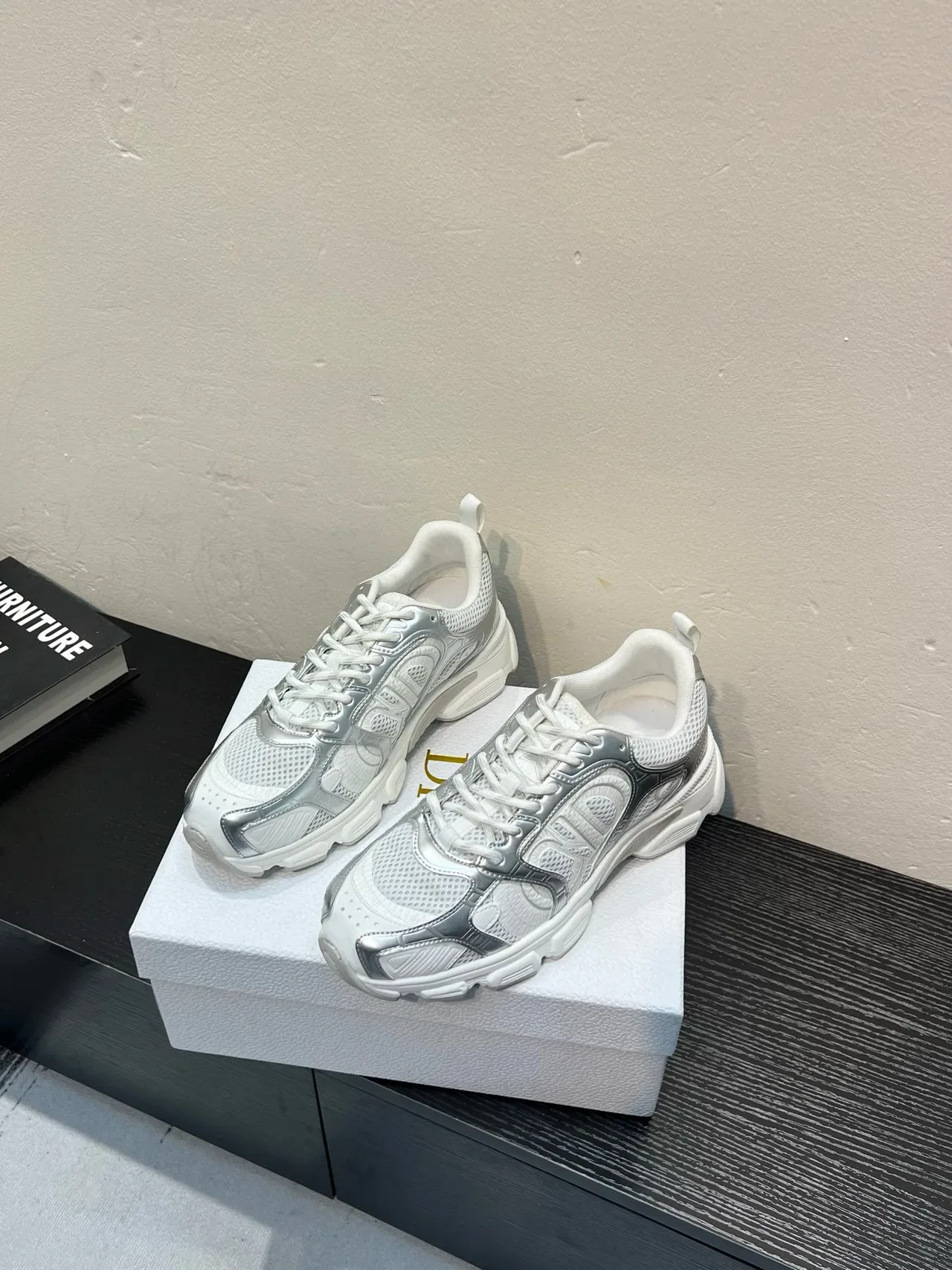 White and Silver Metallic Overlay Lifestyle Sneaker 3