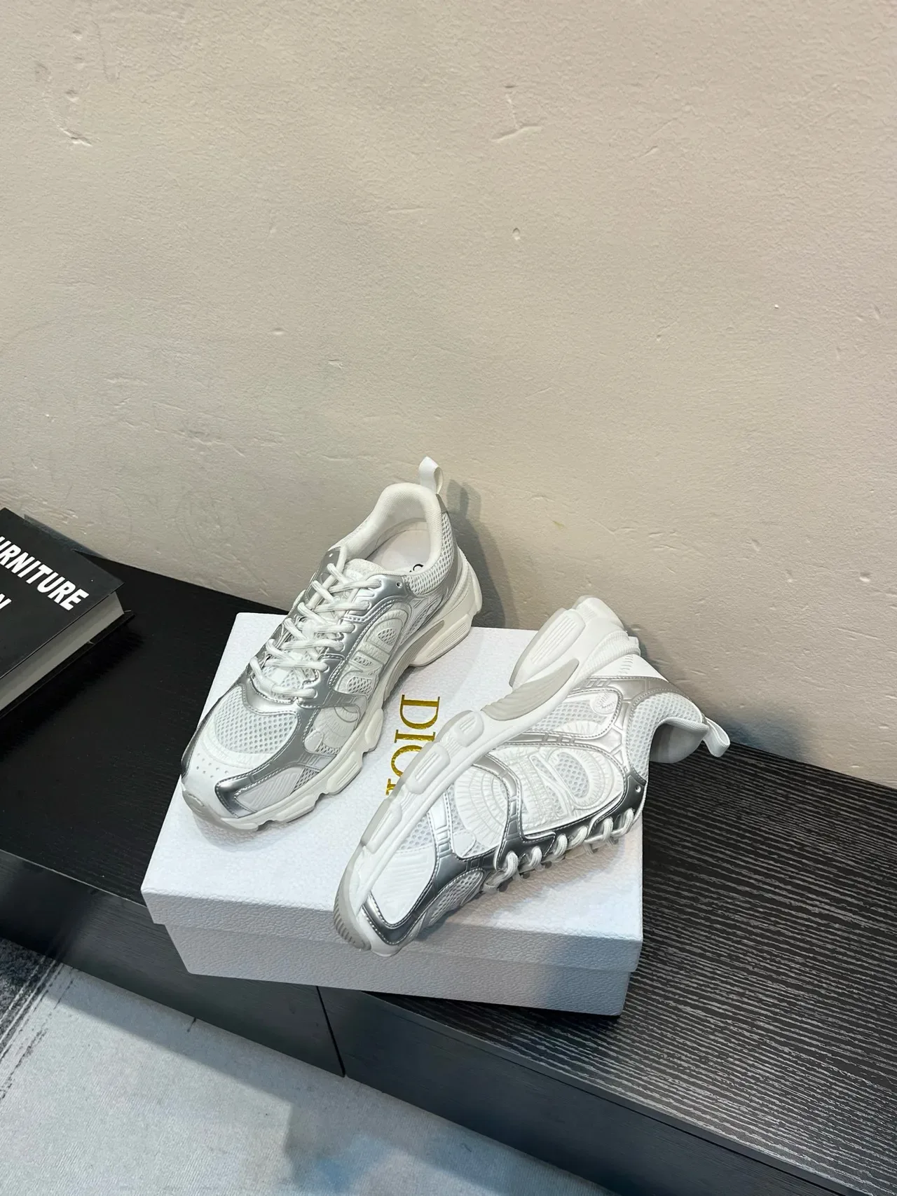 White and Silver Metallic Overlay Lifestyle Sneaker 4