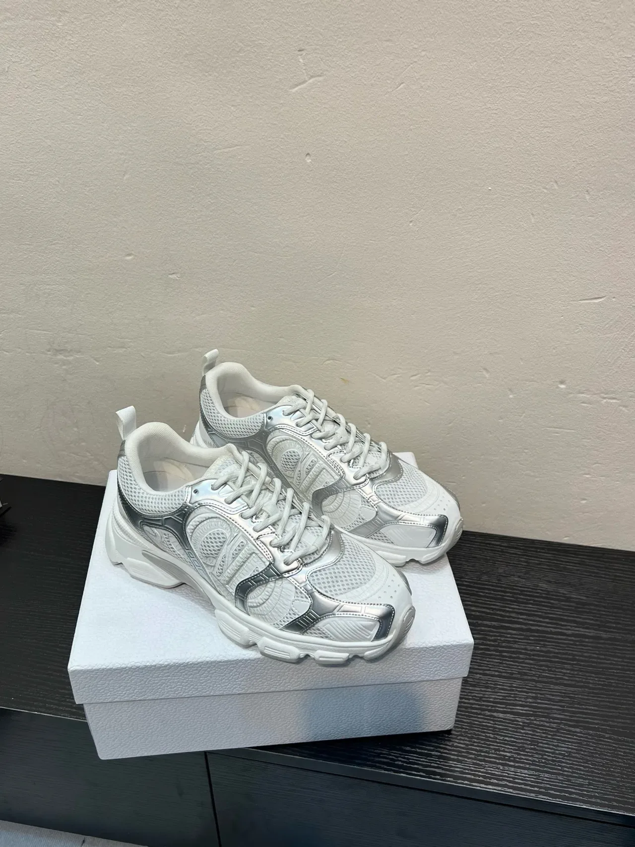 White and Silver Metallic Overlay Lifestyle Sneaker 5