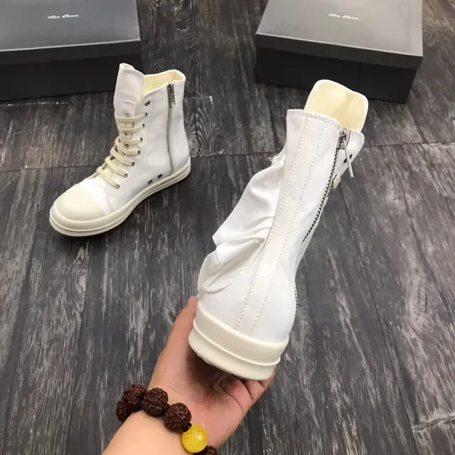 White Beige High-Top Zipper-Side Lifestyle Sneakers 3