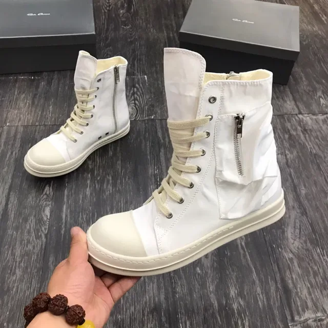 White Beige High-Top Zipper-Side Lifestyle Sneakers 5