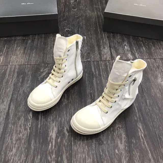 White Beige High-Top Zipper-Side Lifestyle Sneakers 7