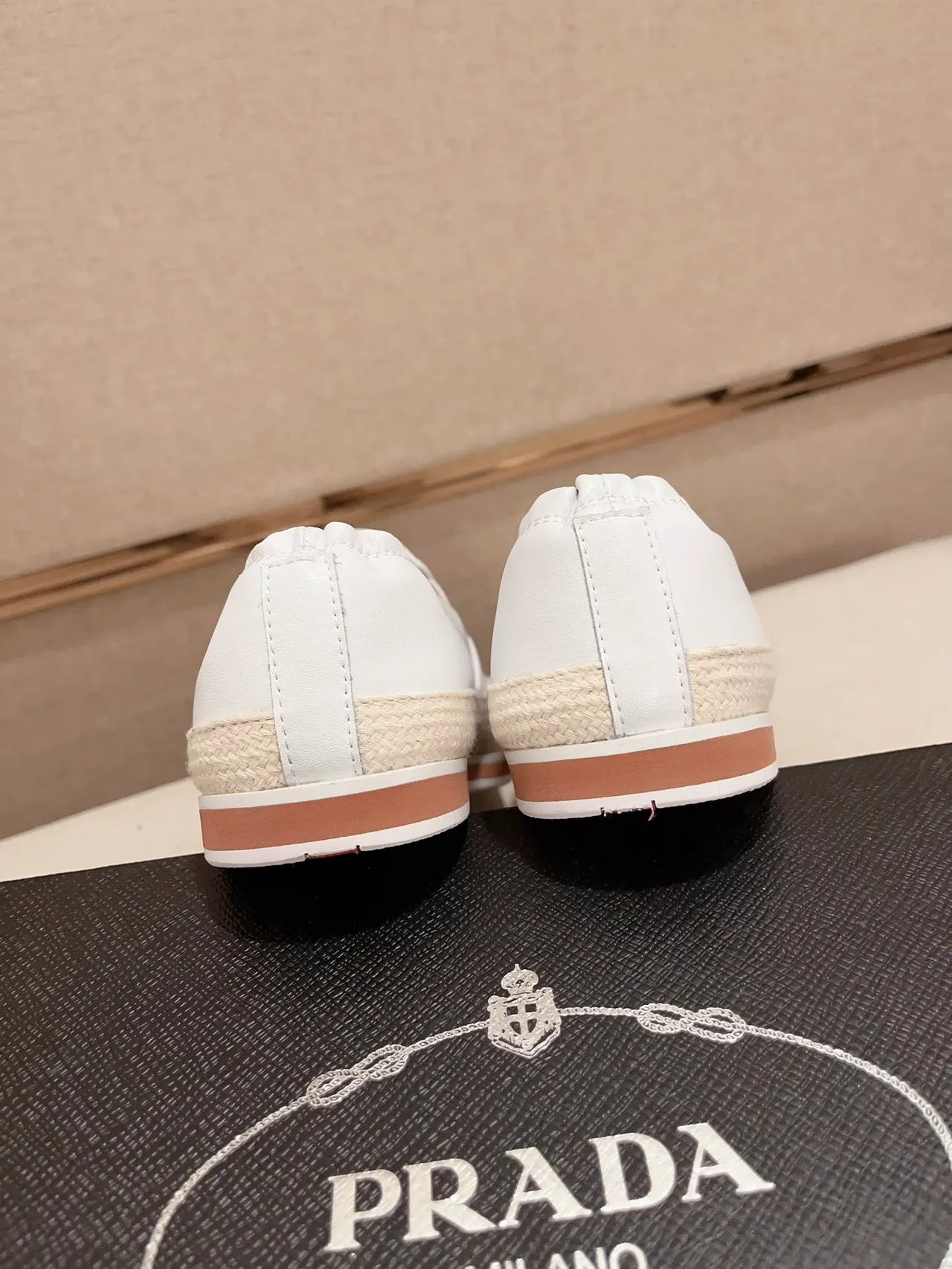 White Beige Leather Upper Espadrille-Wrapped Sole Loafer 3