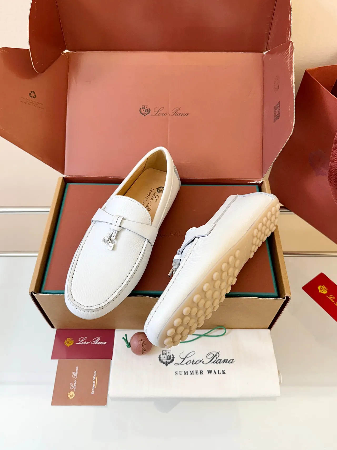 White Beige Pebbled Leather Moccasin-Stitched Sole Loafer 2