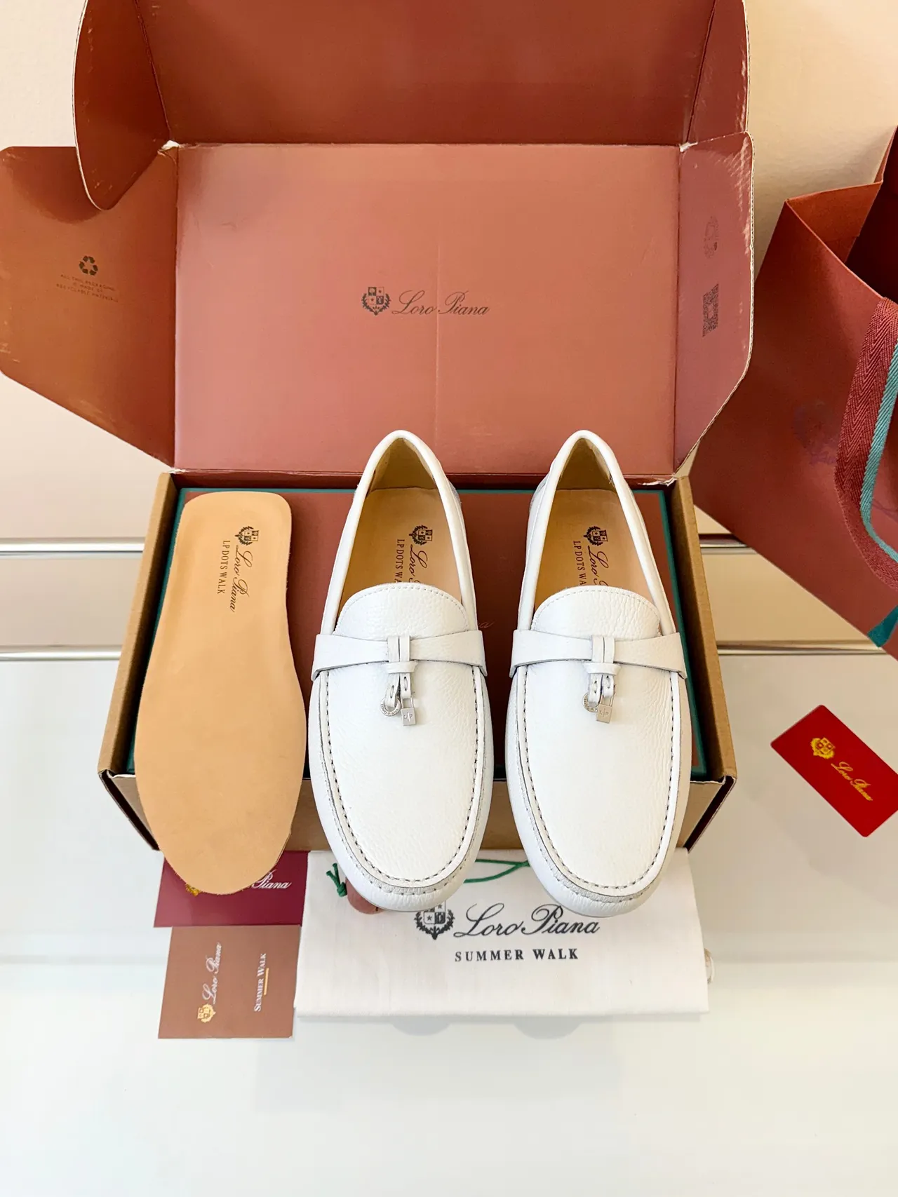 White Beige Pebbled Leather Moccasin-Stitched Sole Loafer 6
