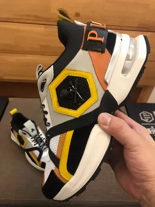 White Black Yellow Orange Multi-Panel Lifestyle Sneakers 9