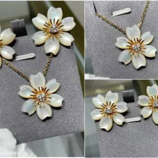 White Gold Floral Motif Mother-of-Pearl Petals Earrings