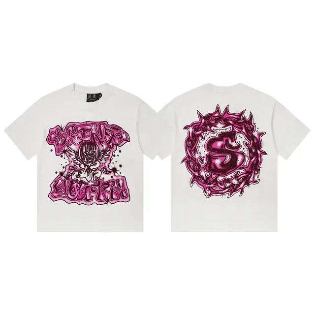White Magenta Graphic Print Oversized T-Shirt 2