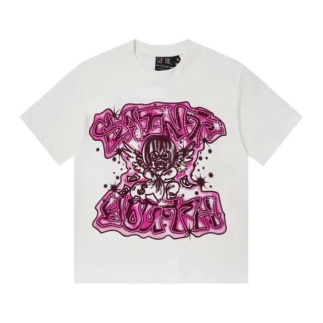 White Magenta Graphic Print Oversized T-Shirt 3