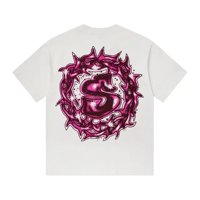 White Magenta Graphic Print Oversized T-Shirt 4