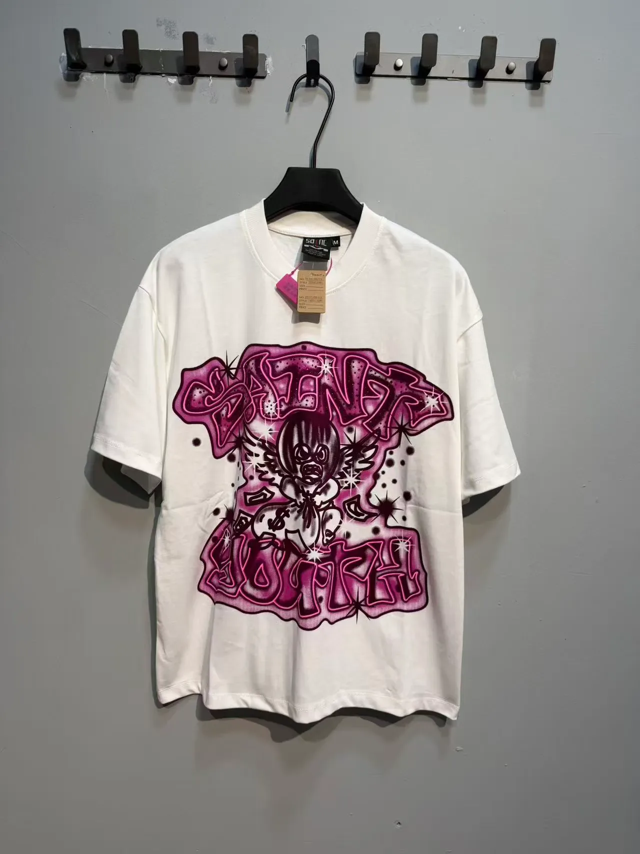 White Magenta Graphic Print Oversized T-Shirt 5