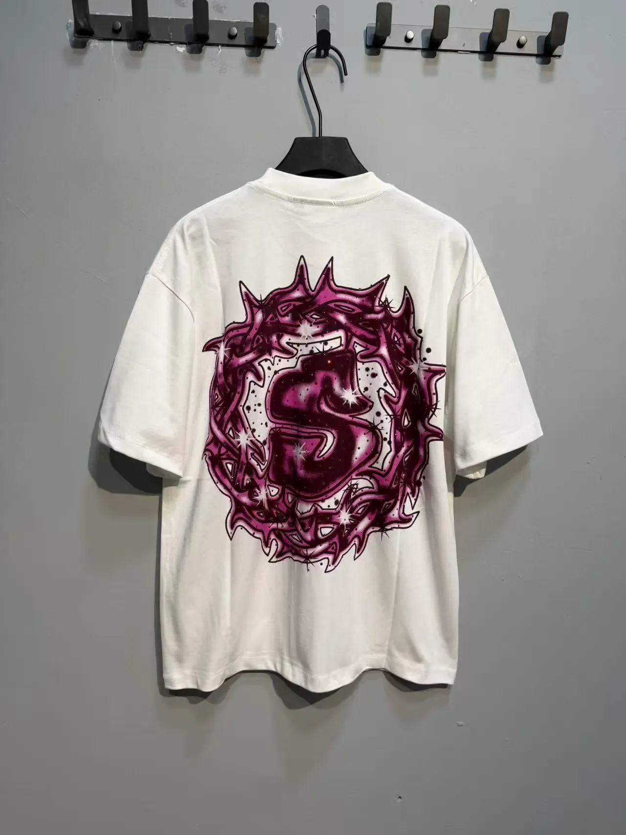 White Magenta Graphic Print Oversized T-Shirt 6