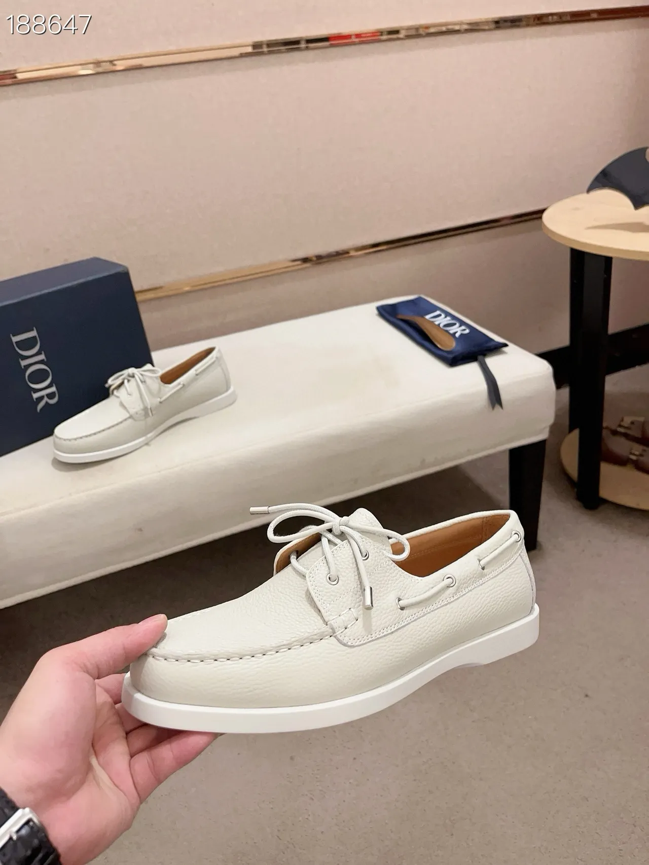 White Pebbled Leather Lace-Up Boat Shoes 4