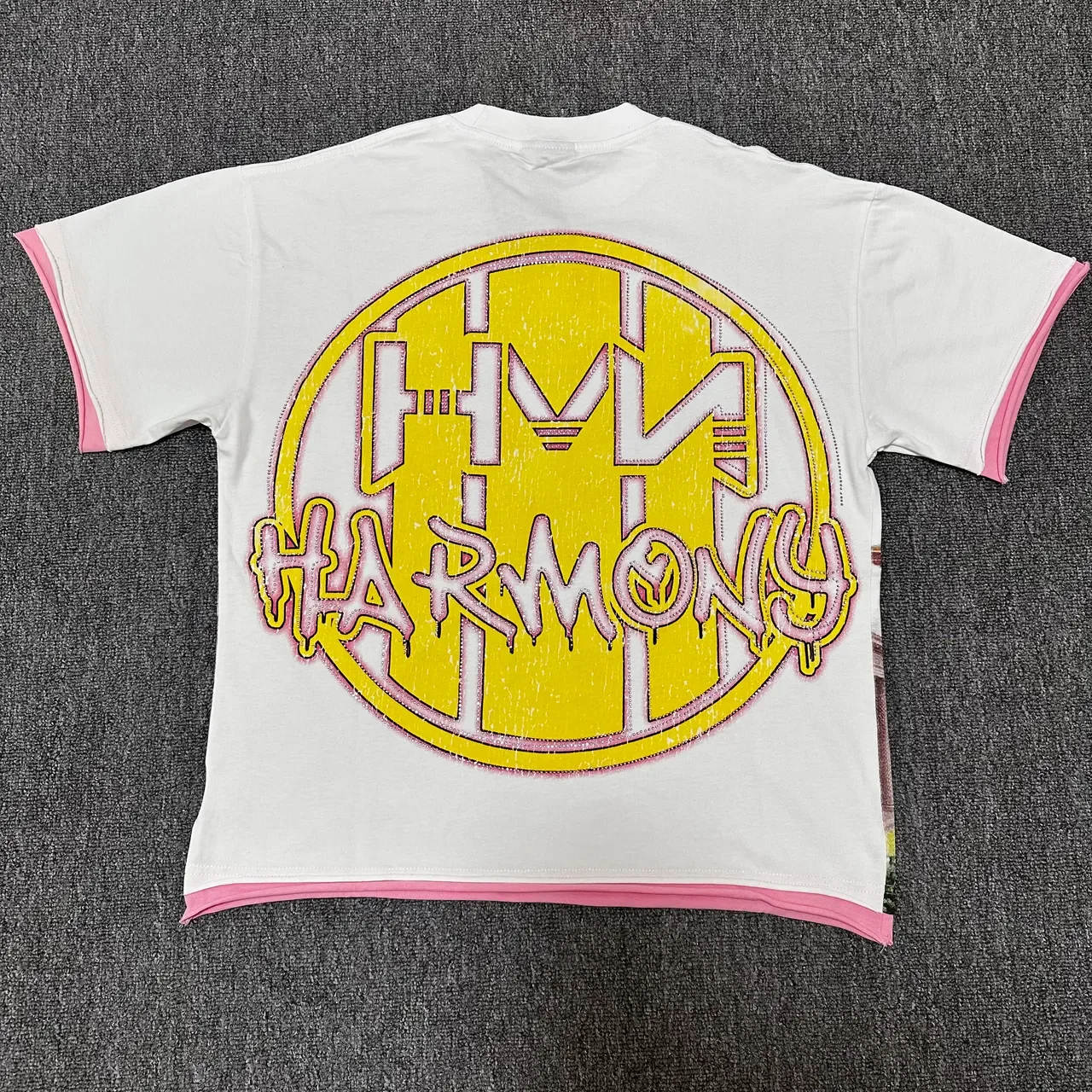 White Pink Oversized Fit Full-Front Graphic Print T-Shirt 2