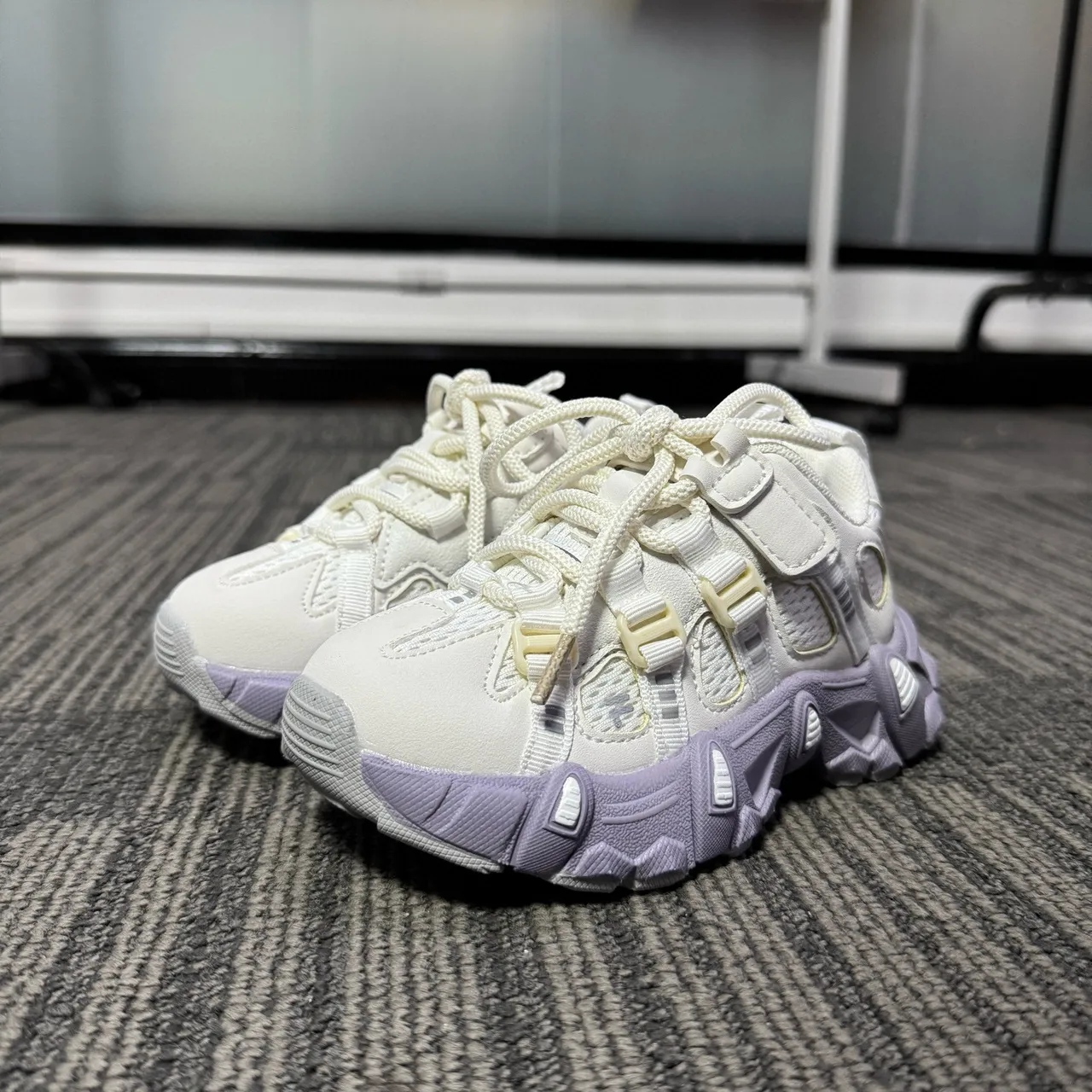 White Purple Sole Layered Synthetic Overlays Chunky Sneakers 3