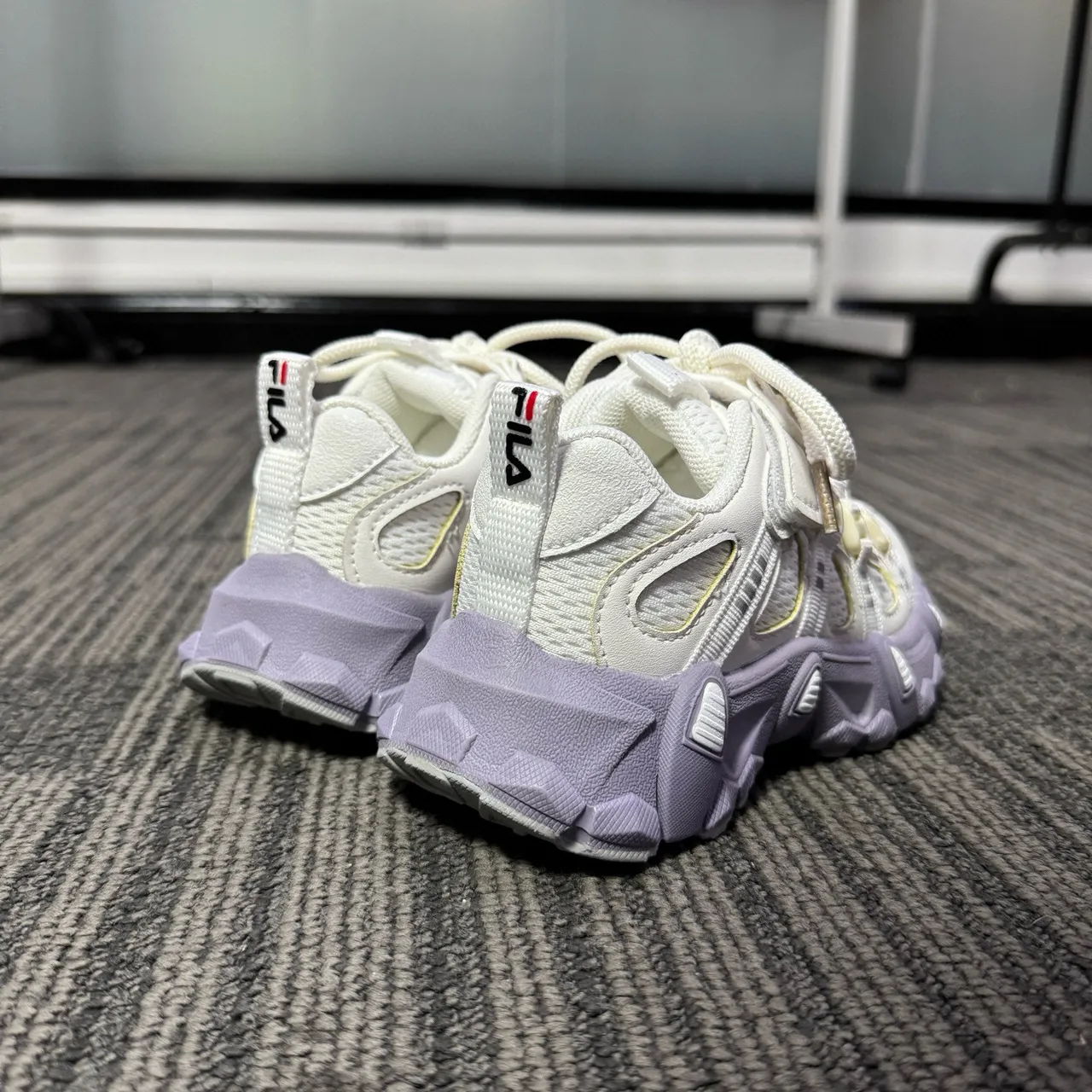 White Purple Sole Layered Synthetic Overlays Chunky Sneakers 5