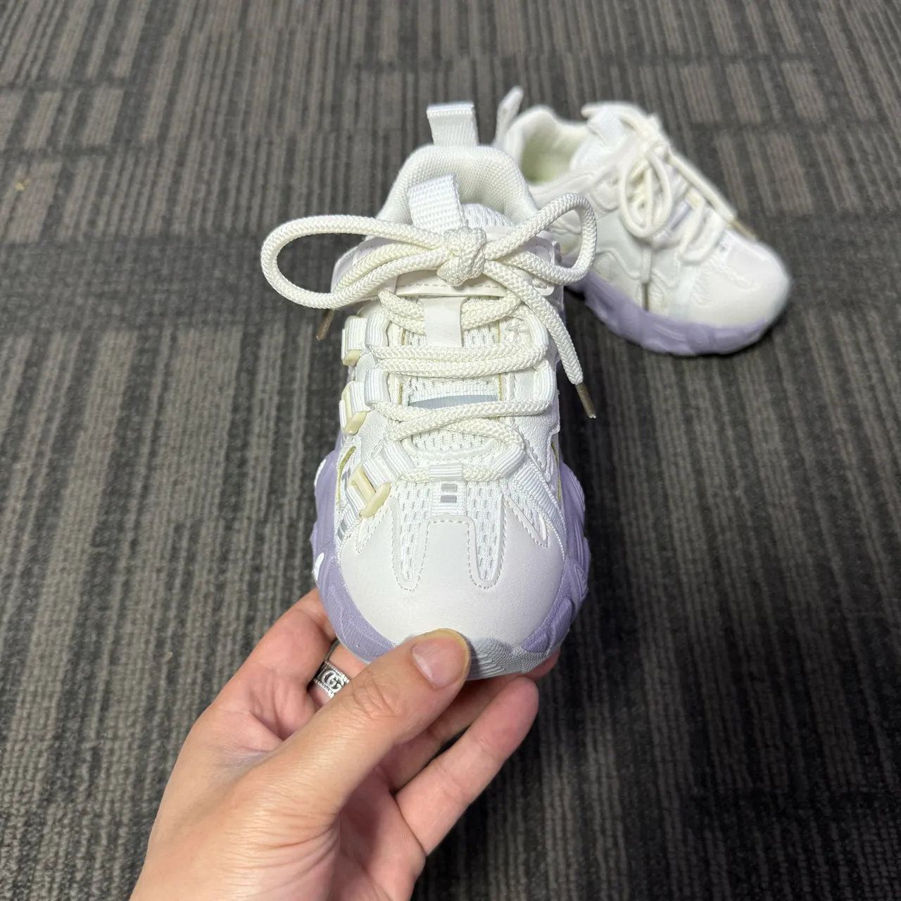 White Purple Sole Layered Synthetic Overlays Chunky Sneakers 7