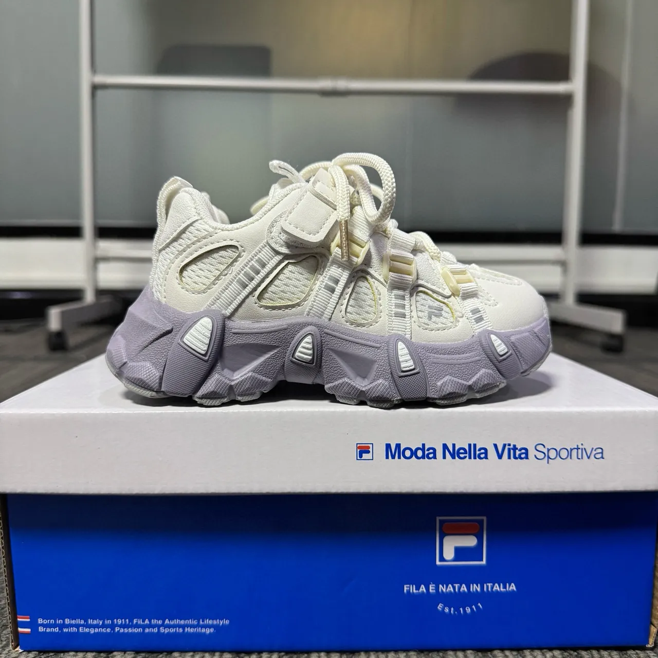 White Purple Sole Layered Synthetic Overlays Chunky Sneakers 11