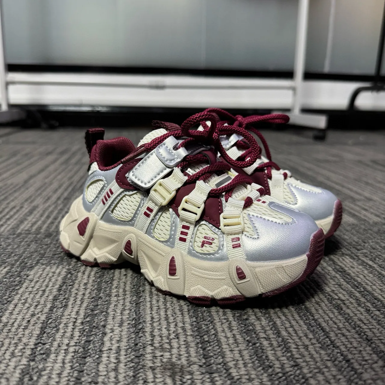 White Purple Sole Layered Synthetic Overlays Chunky Sneakers 22