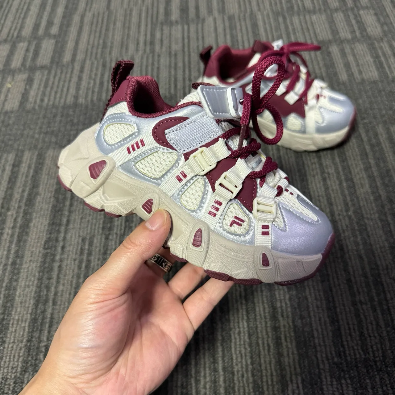 White Purple Sole Layered Synthetic Overlays Chunky Sneakers 24