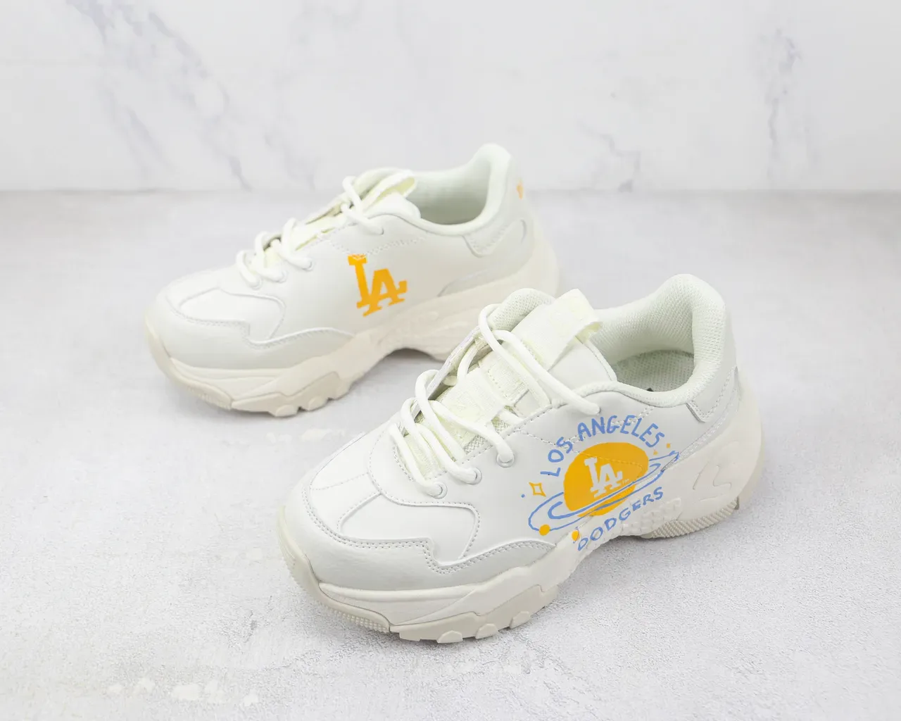 White Yellow Chunky Sole Graphic-Print Side Panel Sneakers 4