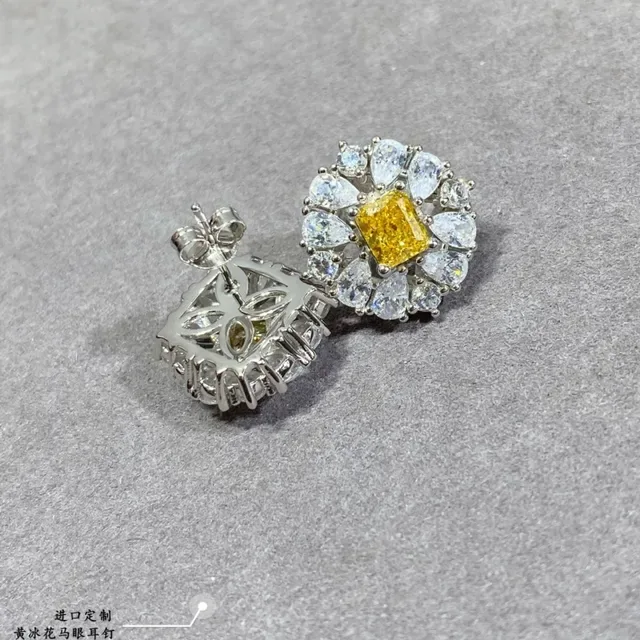 Yellow and Clear Gemstone Cluster Stud Earrings 3
