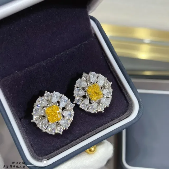 Yellow and Clear Gemstone Cluster Stud Earrings 4