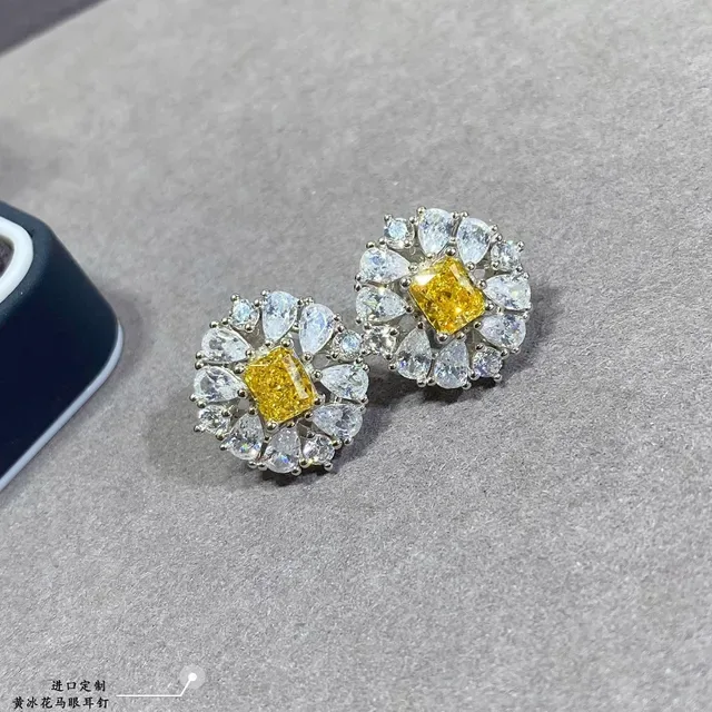 Yellow and Clear Gemstone Cluster Stud Earrings 6