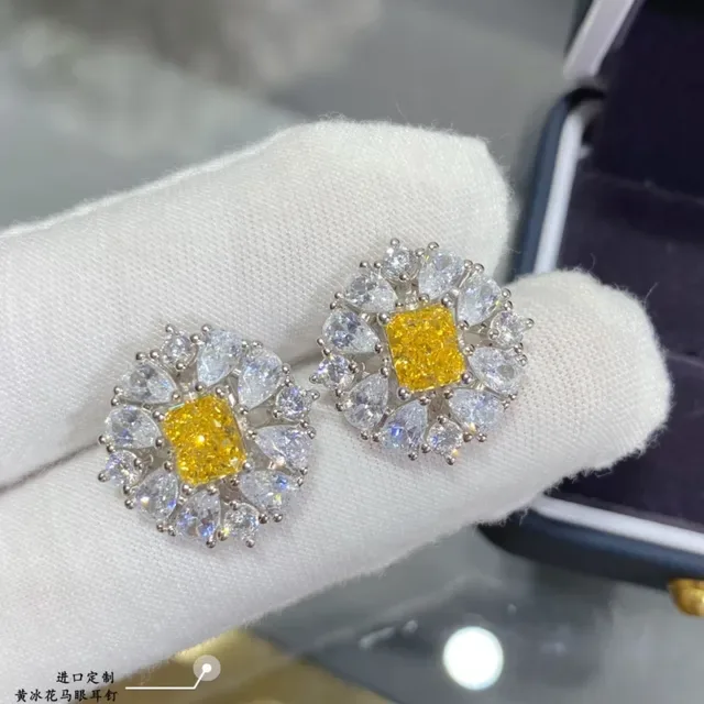 Yellow and Clear Gemstone Cluster Stud Earrings 8
