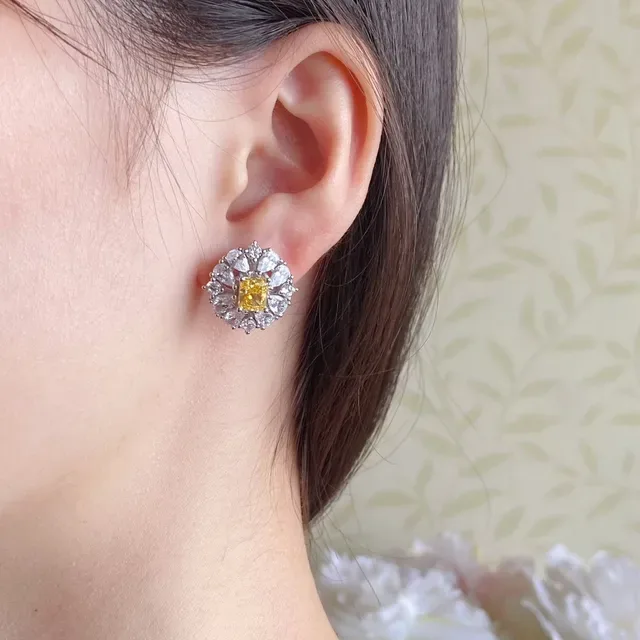 Yellow and Clear Gemstone Cluster Stud Earrings 9