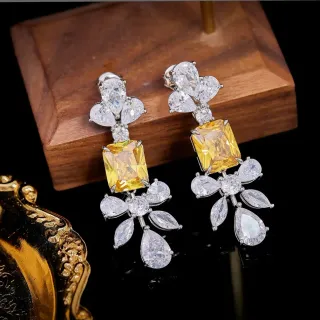 Yellow and Clear Multi-Stone Chandelier Dangling Earrings