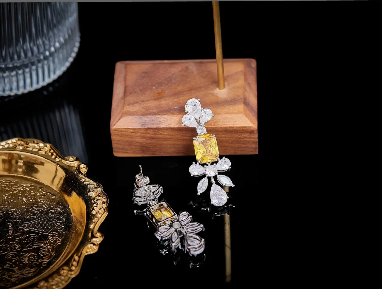 Yellow and Clear Multi-Stone Chandelier Dangling Earrings 4