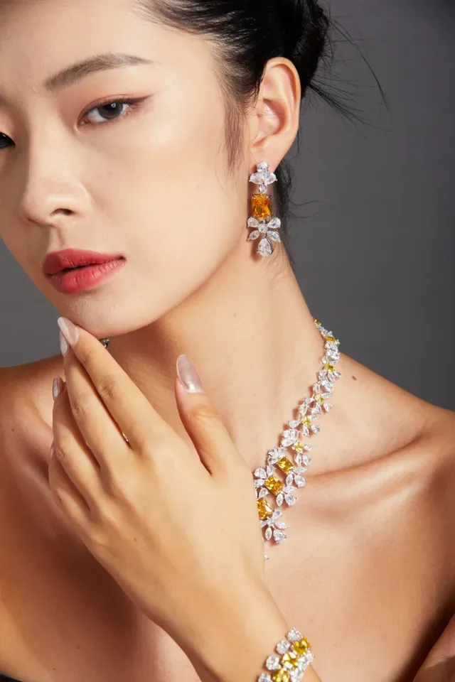 Yellow and Clear Multi-Stone Chandelier Dangling Earrings 5