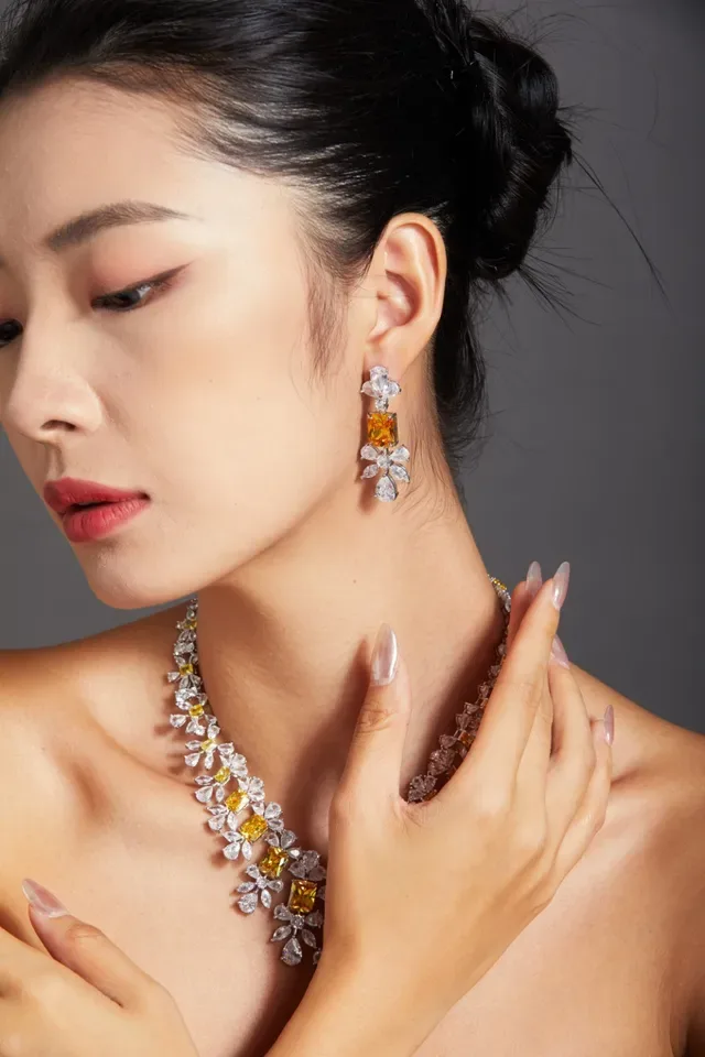 Yellow and Clear Multi-Stone Chandelier Dangling Earrings 8