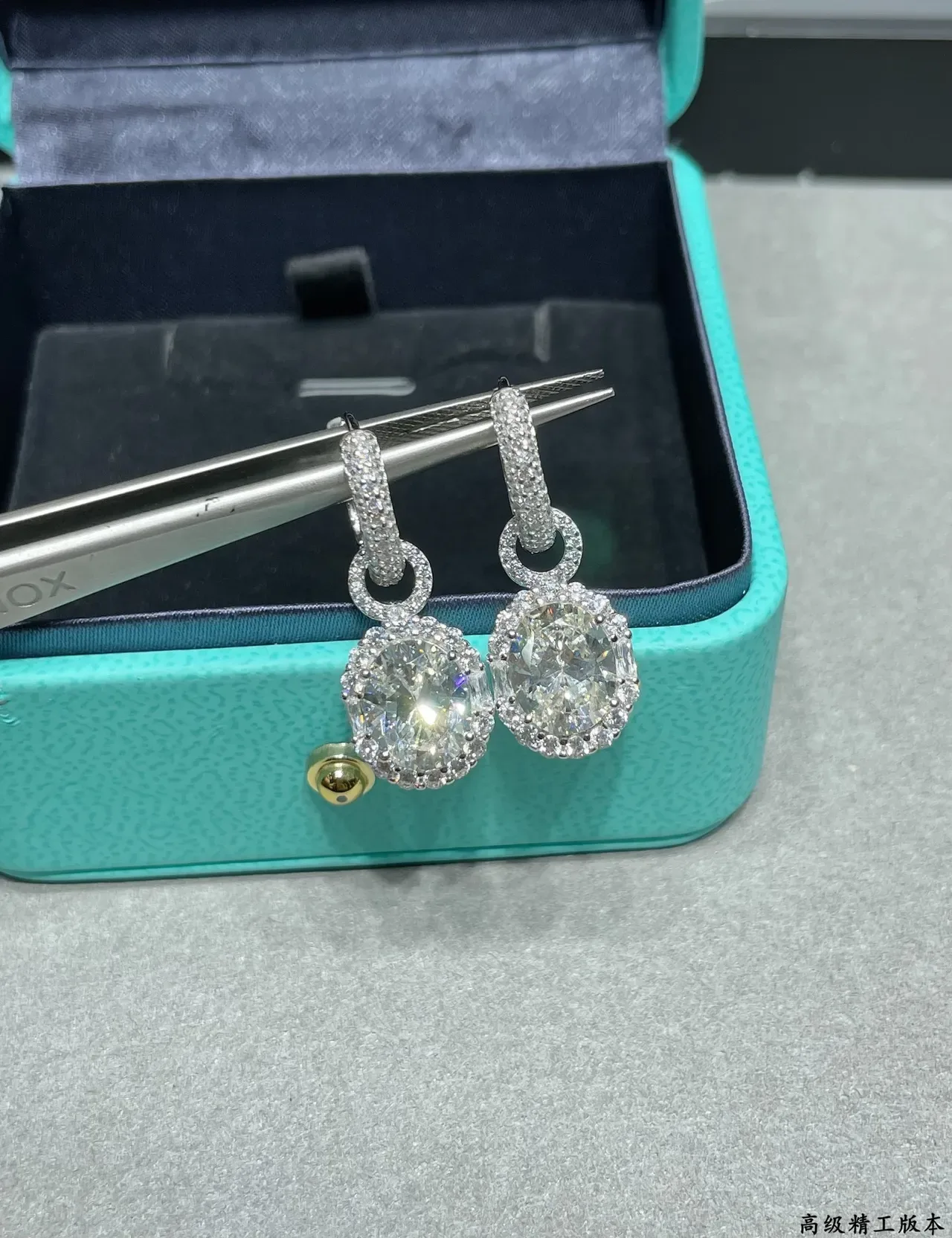 Yellow White Oval-Cut Central Stone Pavé Halo Setting Earrings 7