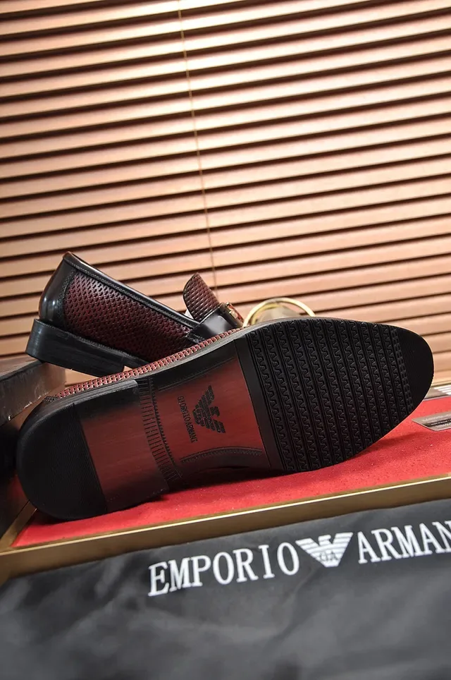 Giorgio Armani Burgundy Black Perforated Leather Metal Eagle Buckle Loafer 4