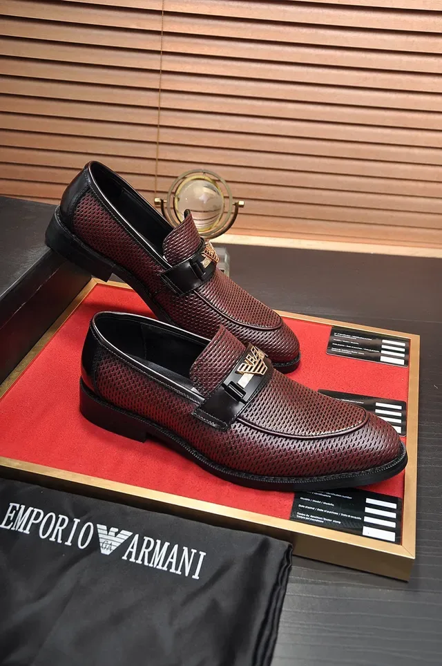 Giorgio Armani Burgundy Black Perforated Leather Metal Eagle Buckle Loafer 5