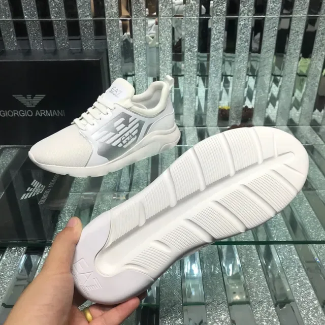 Giorgio Armani EA7 White and Silver-Gray Mesh Lifestyle Sneaker 2