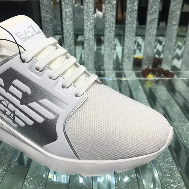 Giorgio Armani EA7 White and Silver-Gray Mesh Lifestyle Sneaker 6